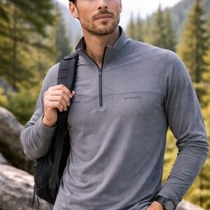 Mammut Mens 1/4 Zip Pullover Size L Gray Performance Lightweight Jacket